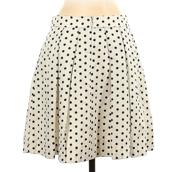 J. Crew Pleated Polka Dot Cream & Black Skirt Lined Rockabilly Pinup Size 0 - Picture 3 of 3